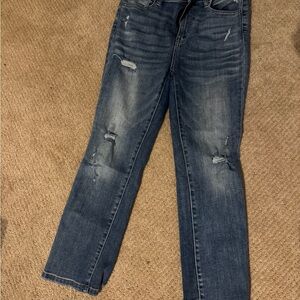 Stylish Blue Distressed Straight Leg Jeans